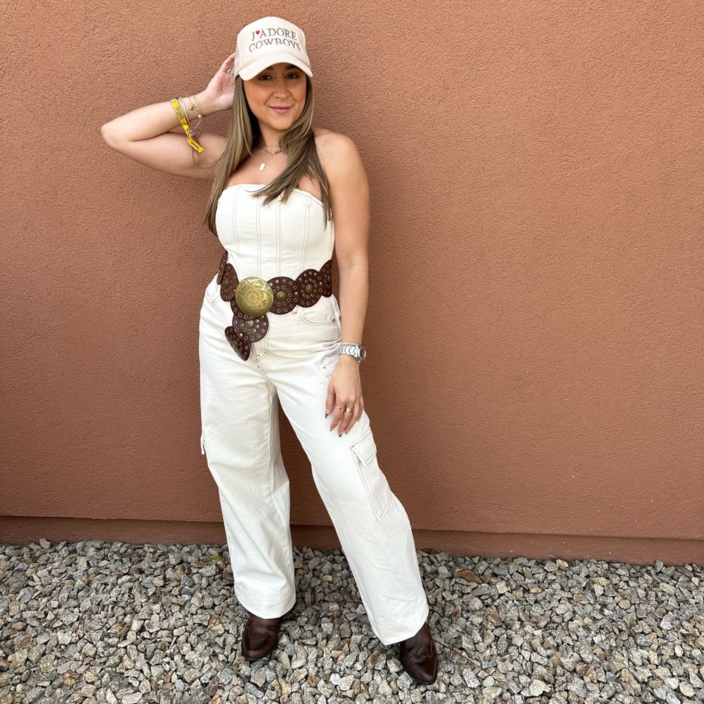 WILD FABLE strapless off white cargo jumpsuit